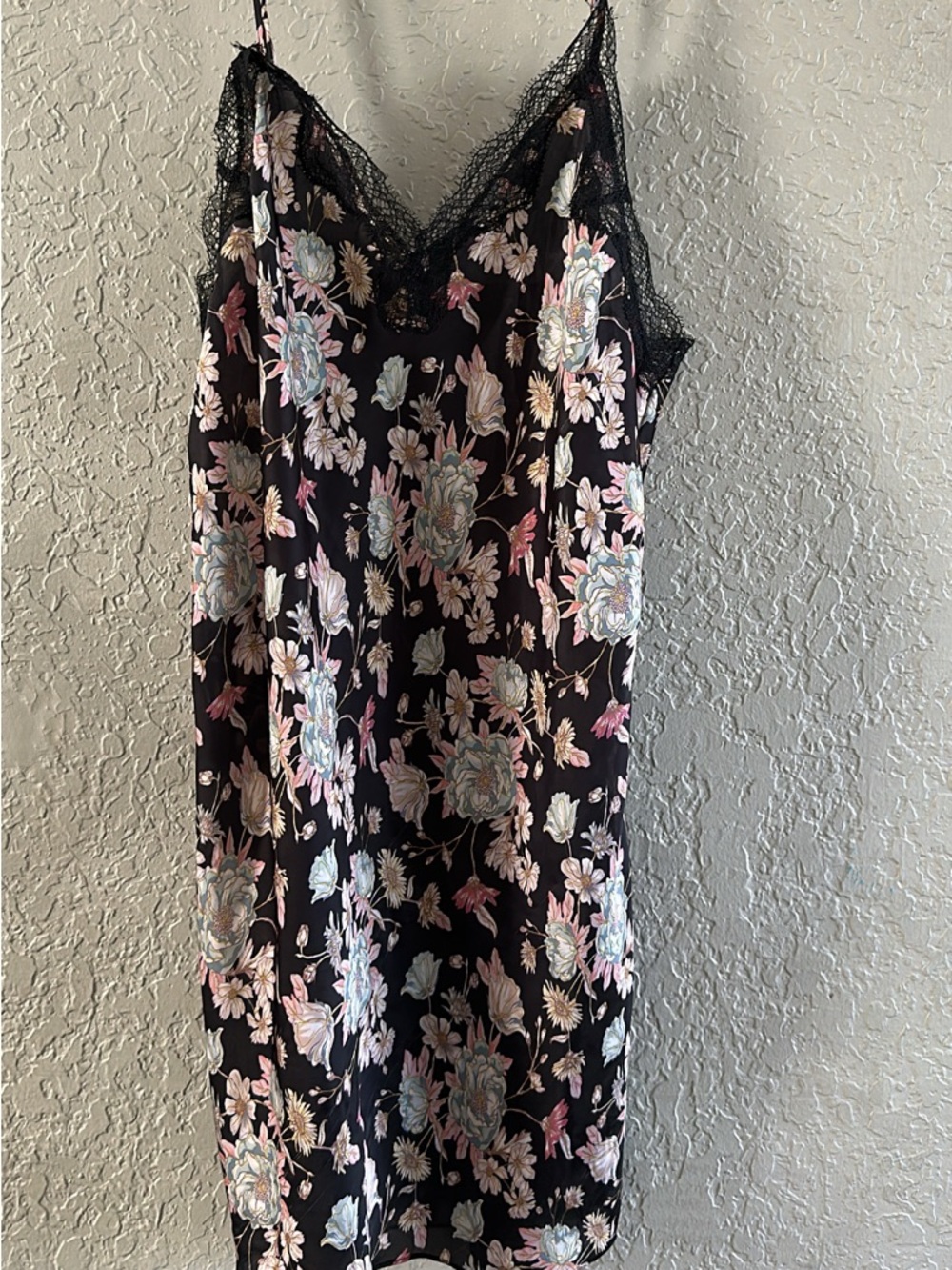 Victoria's Secret Black Floral Lace-Trim Slip Dress